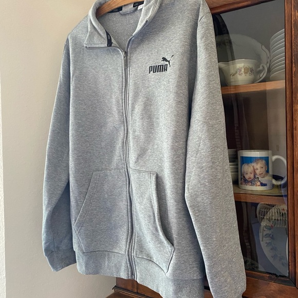 Puma Unisex Grey Zip-Up Cotton Sweatshirt - Picture 3 of 14